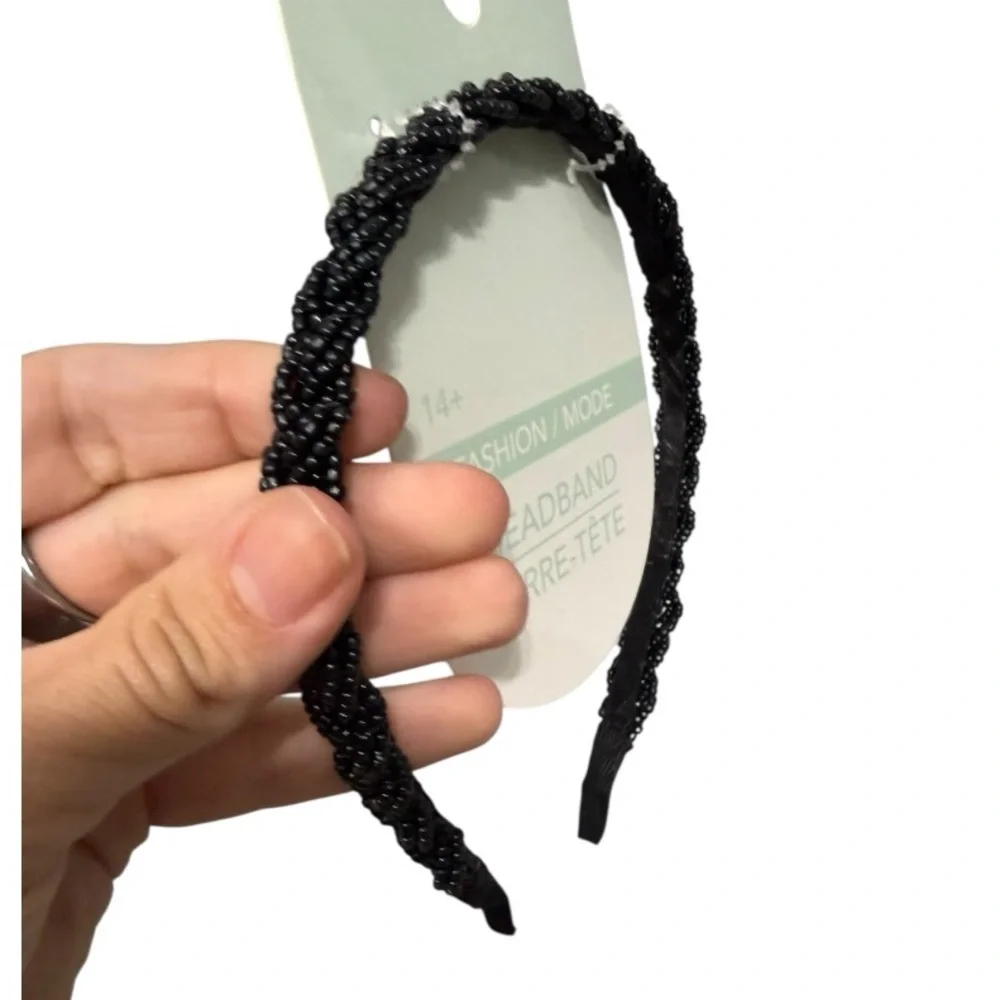 Black Rush Beaded Braided Headband NWT